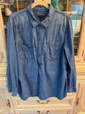 Talbots Blue Denim Button-Front Pullover Shirt